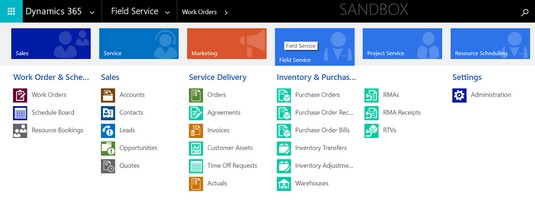 Galvenās Dynamics 365 for Field Service sastāvdaļas