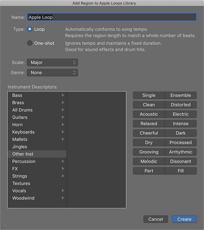 Apple-silmukoiden lisääminen Logic Pro X -projektiisi