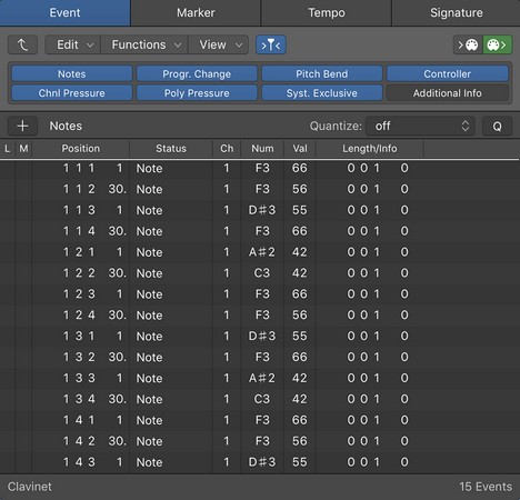 MIDI editory v Logic Pro X