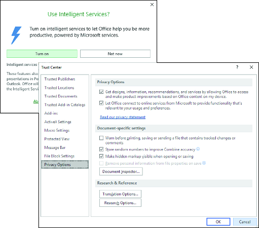 Office 2019-funktioner som bara fungerar om du litar på Microsoft med ditt innehåll