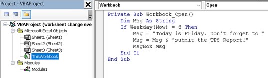 Príklady Excel VBA: Príklady úvodných udalostí