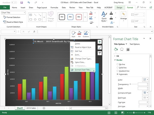 Hvordan formatere et diagram i Excel 2019