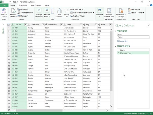 Transformere en dataspørring i Power Query Editor i Excel 2019