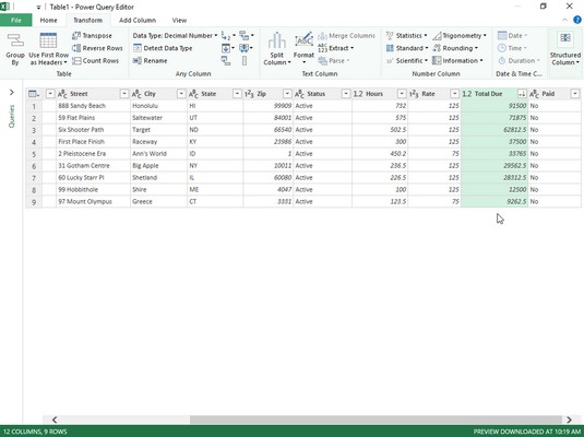 Transformere en dataspørring i Power Query Editor i Excel 2019