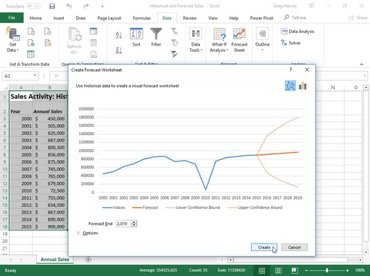 Com crear fulls de treball de previsió a Excel 2019