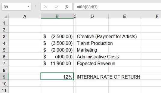 Vidinių savybių matavimas naudojant „Excel“ IRR funkciją