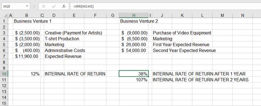 Iekšējo vērtību mērīšana, izmantojot Excel IRR funkciju