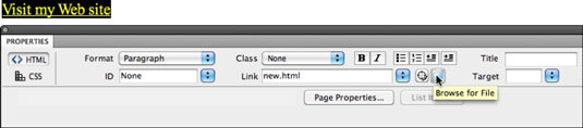 Hur man definierar länkar med Dreamweaver Properties Inspector