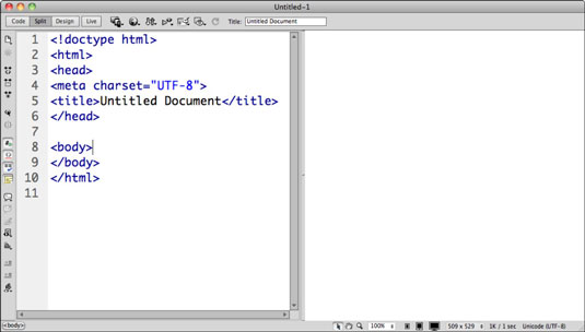 Прозорец за документи на Dreamweaver CS6