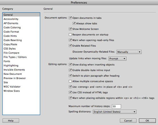 Πώς να ορίσετε προτιμήσεις στο Dreamweaver CS6