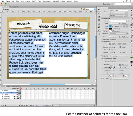 Si të krijoni tekst me shumë kolona dhe me fije në Adobe Flash CS6