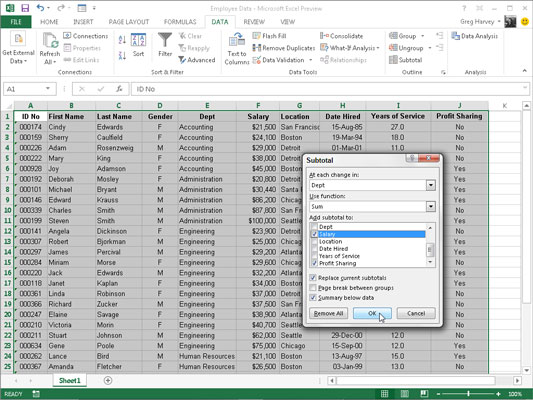 Kā veikt starpsummas datus programmā Excel 2013