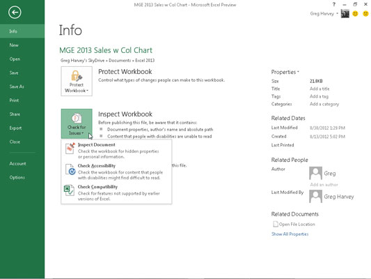 Sådan forbereder du Excel 2013-projektmapper til distribution