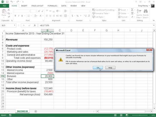 Sirkulære referanser i Excel 2013