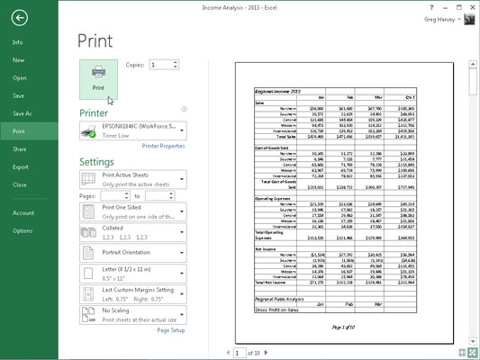 Si të printoni nga pamja e prapaskenës së Excel 2013