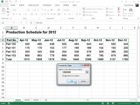 Formater tabeller fra båndet i Excel 2013