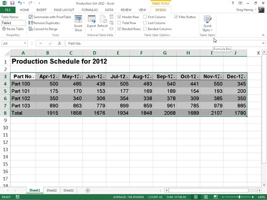 Formater tabeller fra båndet i Excel 2013