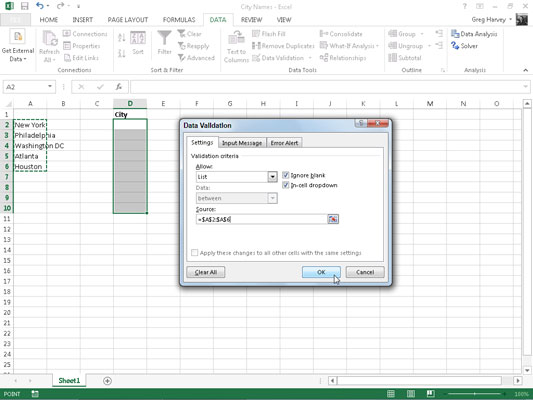 Begrens dataregistrering med datavalidering i Excel 2013