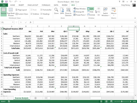 Com dividir un full de treball d'Excel 2013 en panells