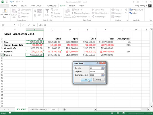 Kaip naudoti tikslo paieškos funkciją programoje „Excel 2013“.