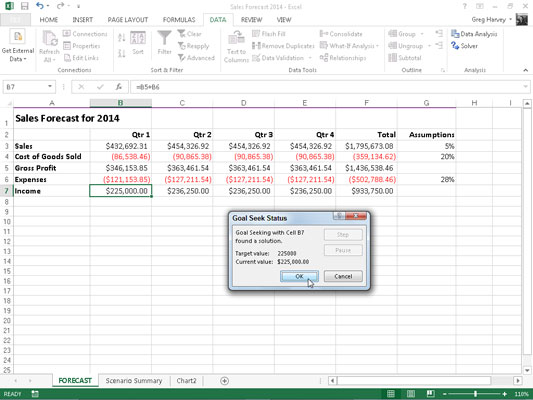 Kaip naudoti tikslo paieškos funkciją programoje „Excel 2013“.