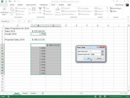 Hvordan lage en datatabell med én variabel i Excel 2013