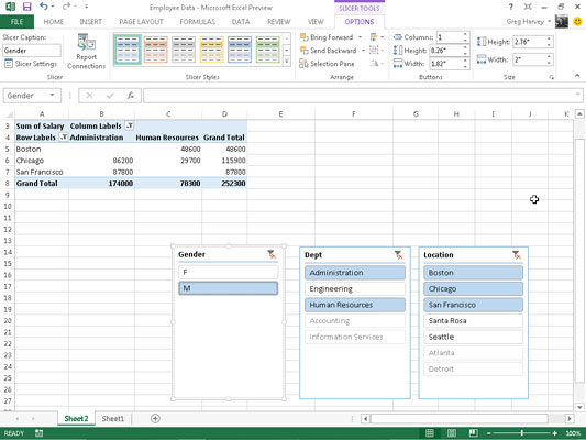 Slik filtrerer du pivottabeller med slicere i Excel 2013