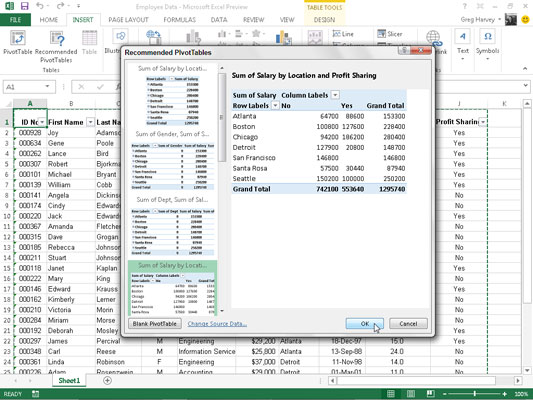 Suositeltujen pivot-taulukoiden painikkeen käyttäminen Excel 2013:ssa