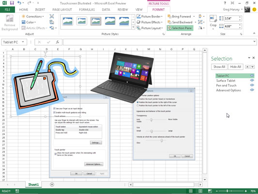 Hvordan kontrollere overlappingen av grafiske objekter i Excel 2013