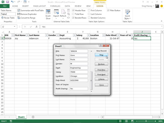 Kā pievienot ierakstus datu sarakstiem, izmantojot datu veidlapu programmā Excel 2013