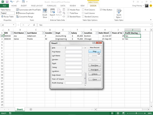 Kā pievienot ierakstus datu sarakstiem, izmantojot datu veidlapu programmā Excel 2013