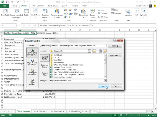 Kā pievienot hipersaites Excel 2013 darblapai
