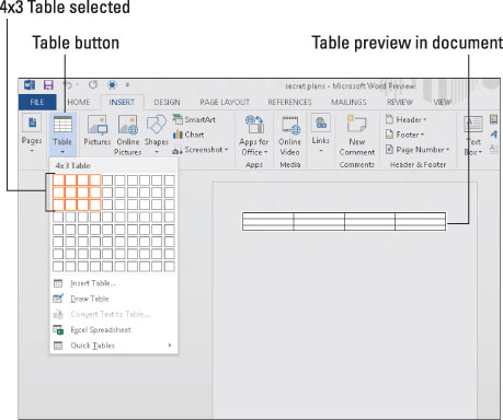 Hvordan lage tabeller i Word 2013