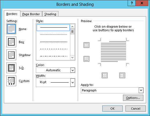 Hvordan lage grenser i Word 2013