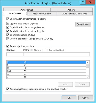 Hvordan kontrollere korrekturalternativer i Word 2013