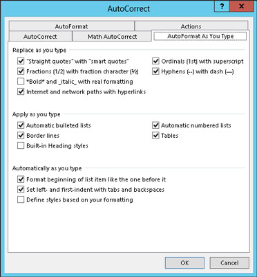 Sådan bruger du automatisk formatering i Word 2013