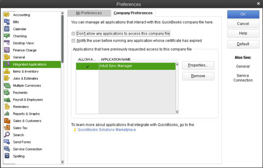 Sådan kontrollerer du integrerede applikationer i QuickBooks 2013