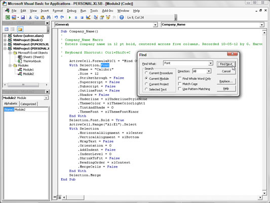 Kaip rasti ir pakeisti kodą „Visual Basic“ redaktoriaus makrokomandoje