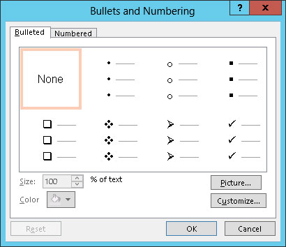 Hvordan lage punktlister på PowerPoint 2013-lysbilder