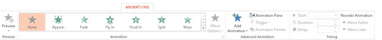 Animasjoner-fanen i PowerPoint 2013