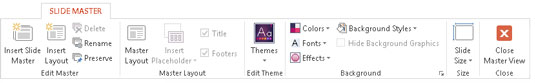 Slide Master- og Edit Master-fanene i PowerPoint 2013