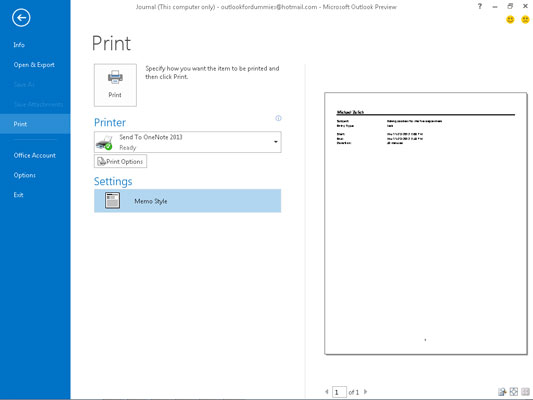 Slik skriver du ut journalen din i Outlook 2013