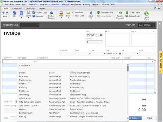 Din vareliste i QuickBooks 2013