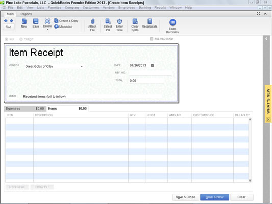 Jak zaznamenat příjem položek v QuickBooks 2013