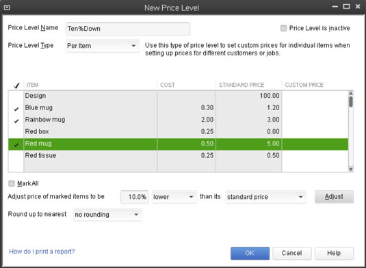 Com ajustar els nivells de preus a QuickBooks 2013