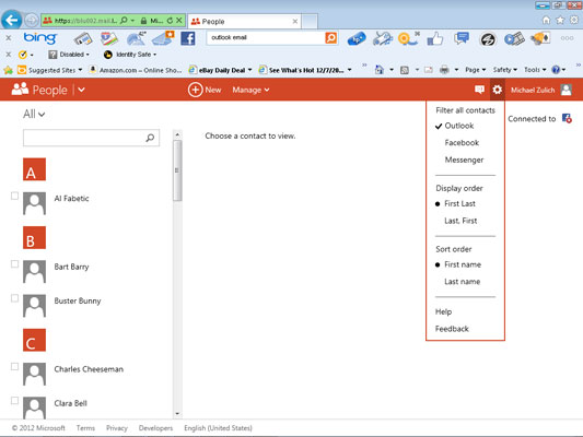 Kā skatīt savas kontaktpersonas vietnē Outlook.com