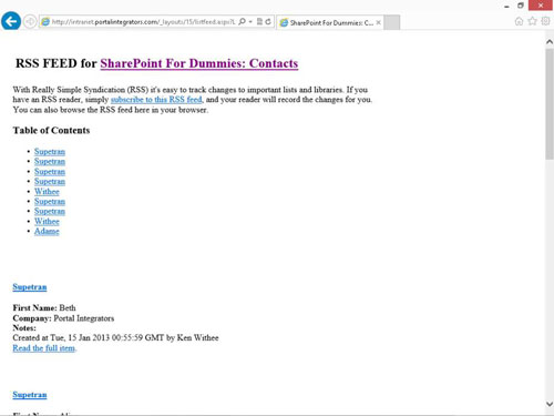 Näytä RSS-syötteet SharePointissa