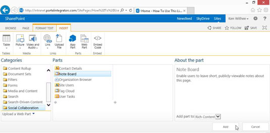 Median lisääminen SharePoint Wiki -sivulle