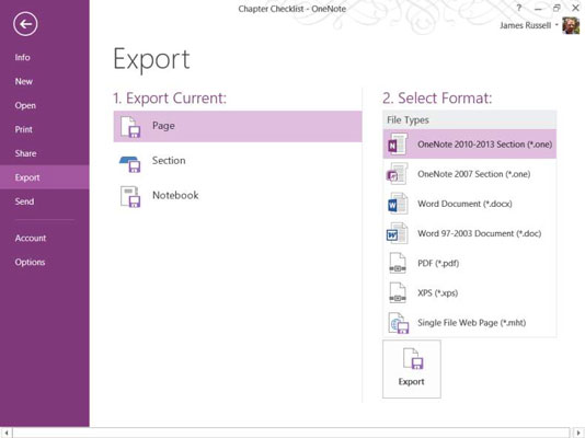 Muistiinpanojen vieminen OneNote 2013:ssa