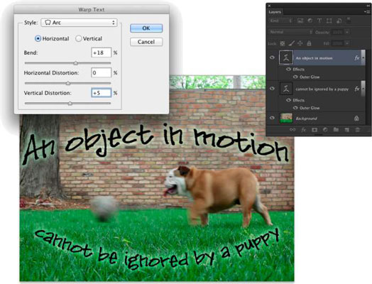 Iškreiptas tekstas „Photoshop CC“.